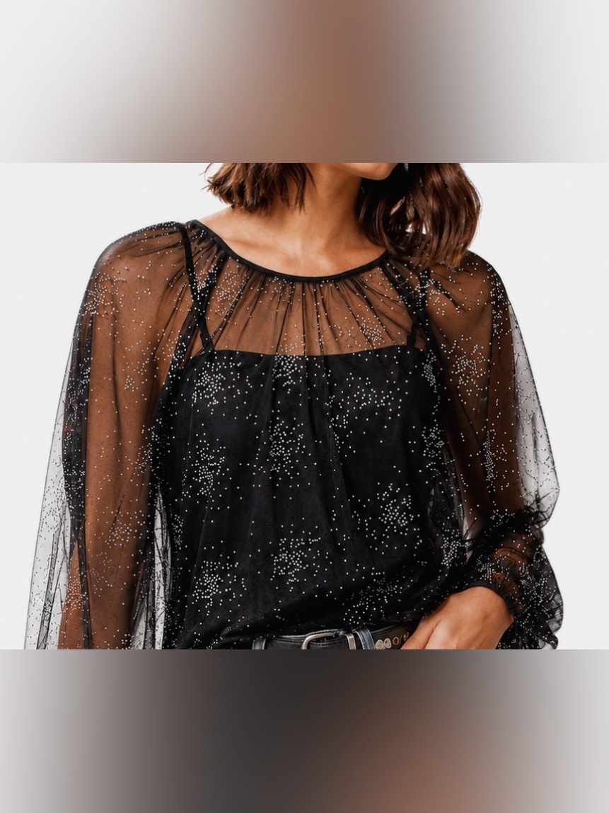 Ramy Brook Sheer Black Tulle Embellished Maribel Blouse Nwt Size Xs